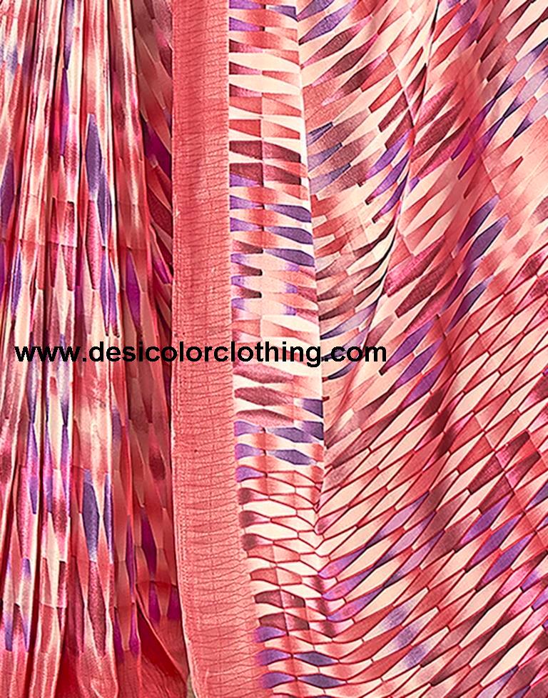 Rose Pink  Silk Printed Sarees