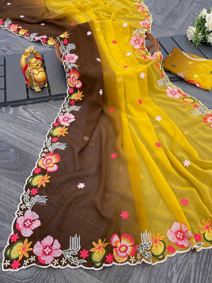 Product Image - Elegant KC-838 Georgette Sequence Saree | Designer Ethnic Wear