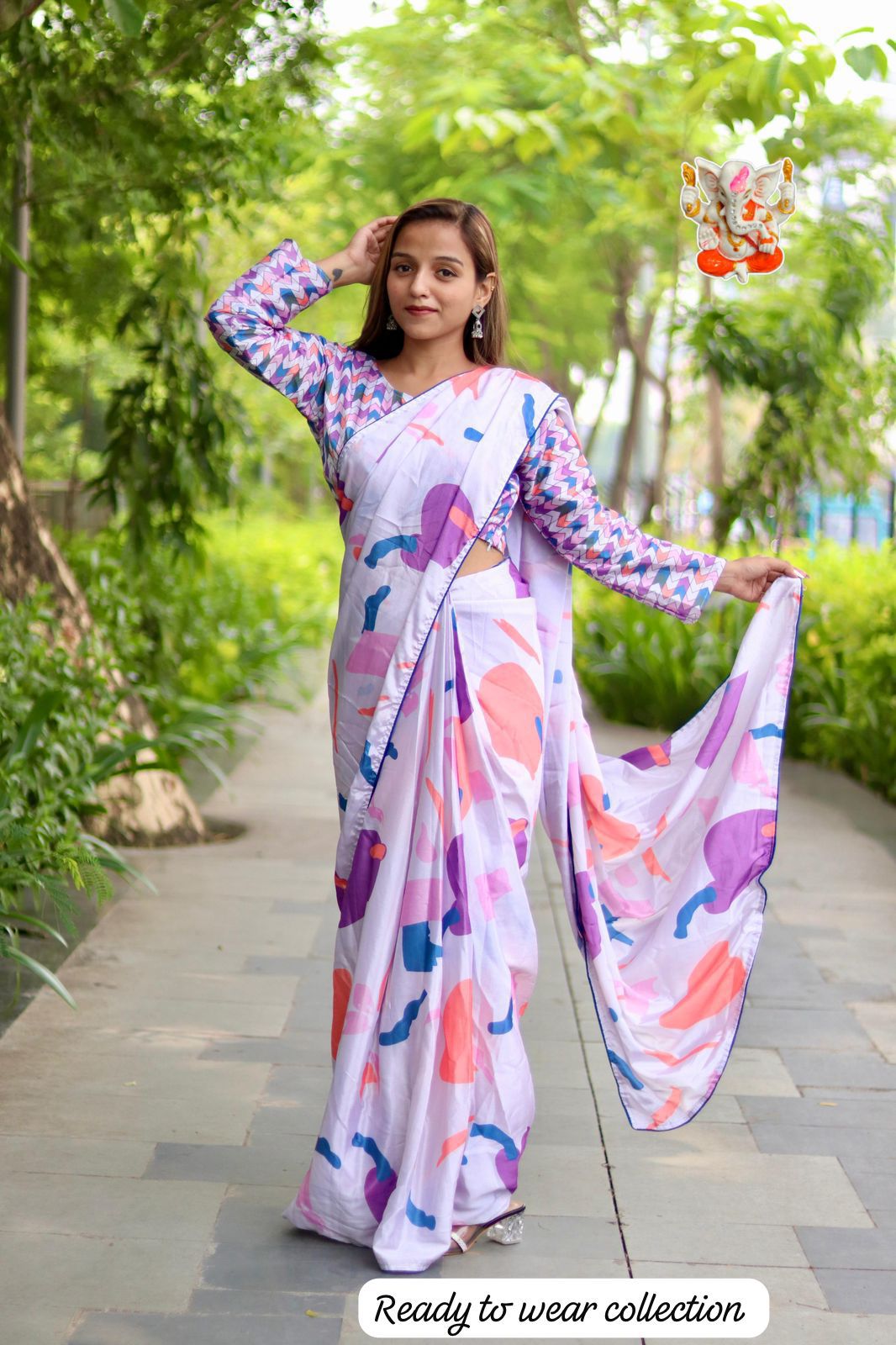 Product Image - Elegant Chinon Silk Saree - Ready to Wear Ethnic Collection