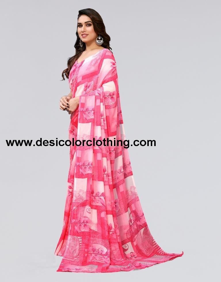 Pink Printed Georgette Saree