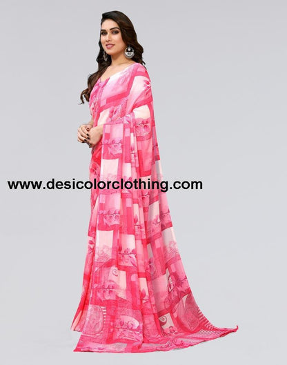 Pink Printed Georgette Saree