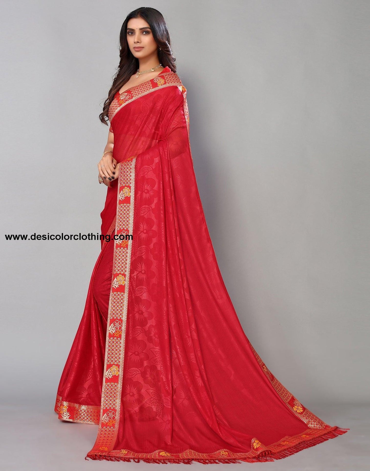 Red Lycra Printed Saree