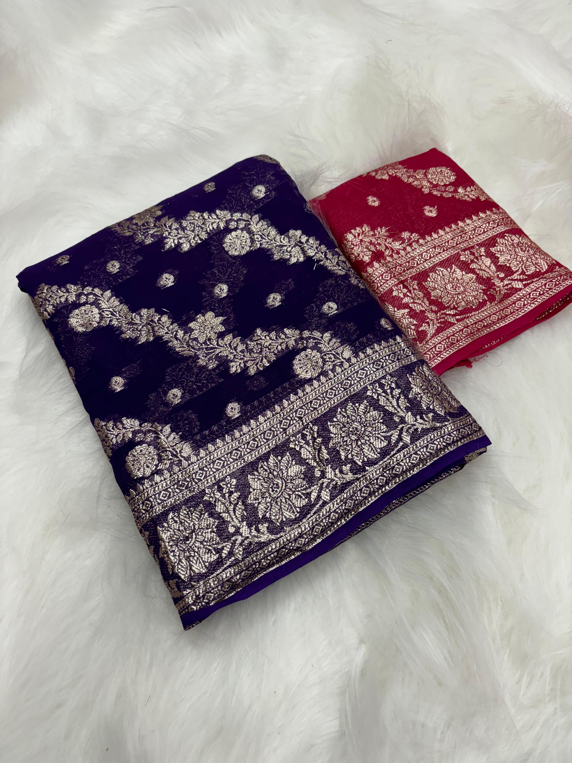 Product Image - Elegant Viscose Georgette Saree with Zari Weaving - Festive Wear