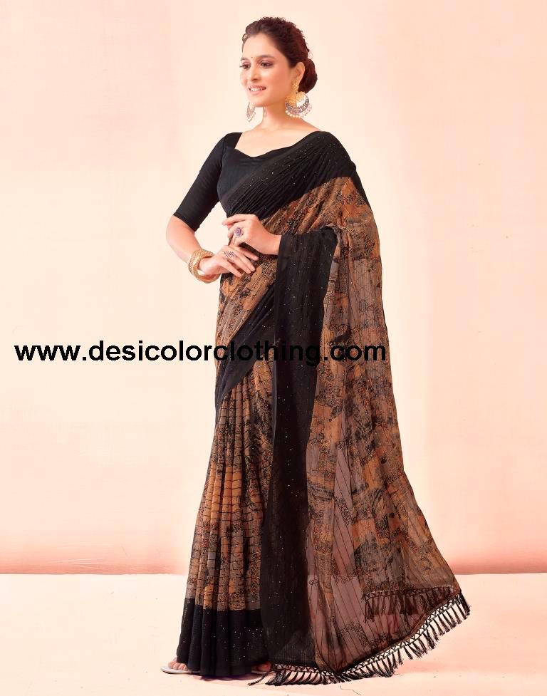 Black Printed Georgette Saree