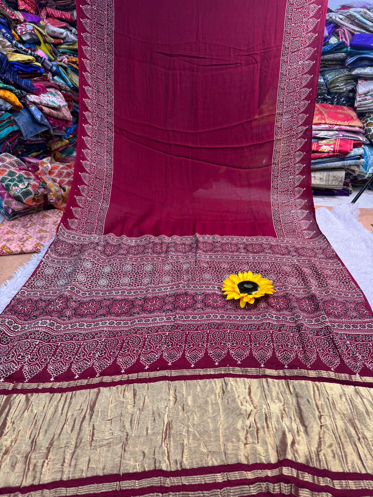 Product Image - AJRAKH Pure Gajji Bandhej Silk Saree - Ethnic Elegance