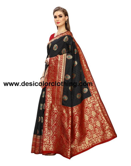 Black Coloured Poly Silk Jacquard Partywear saree