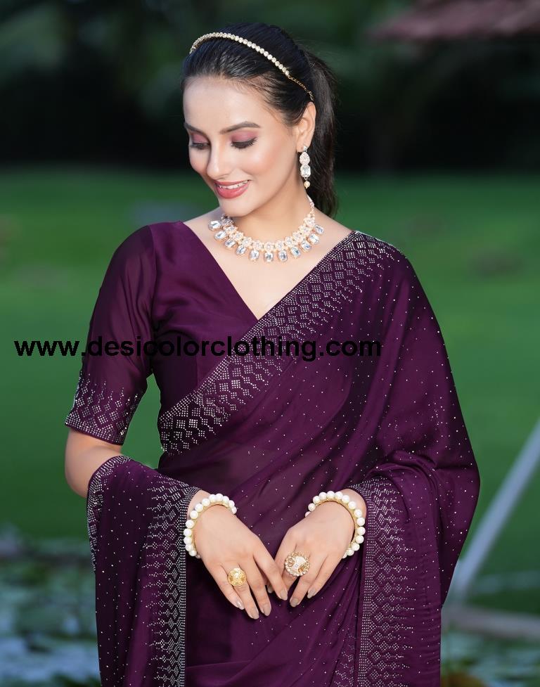 Wine Swarovski Georgette Saree