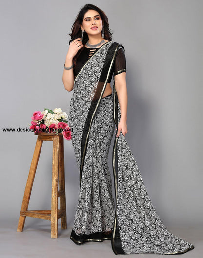 Black Chiffon Printed Saree
