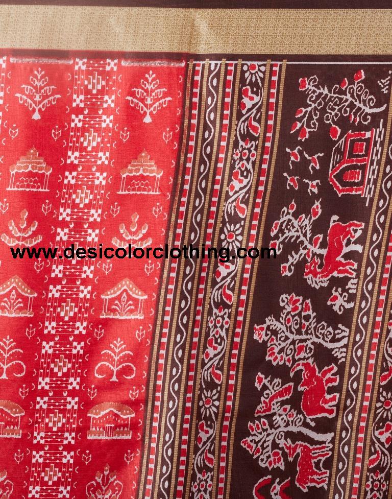 Red Silk Printed  Saree