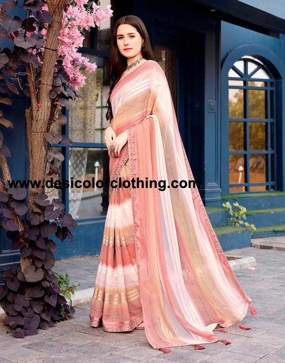 Dusty Rose Pink Georgette Printed Sarees