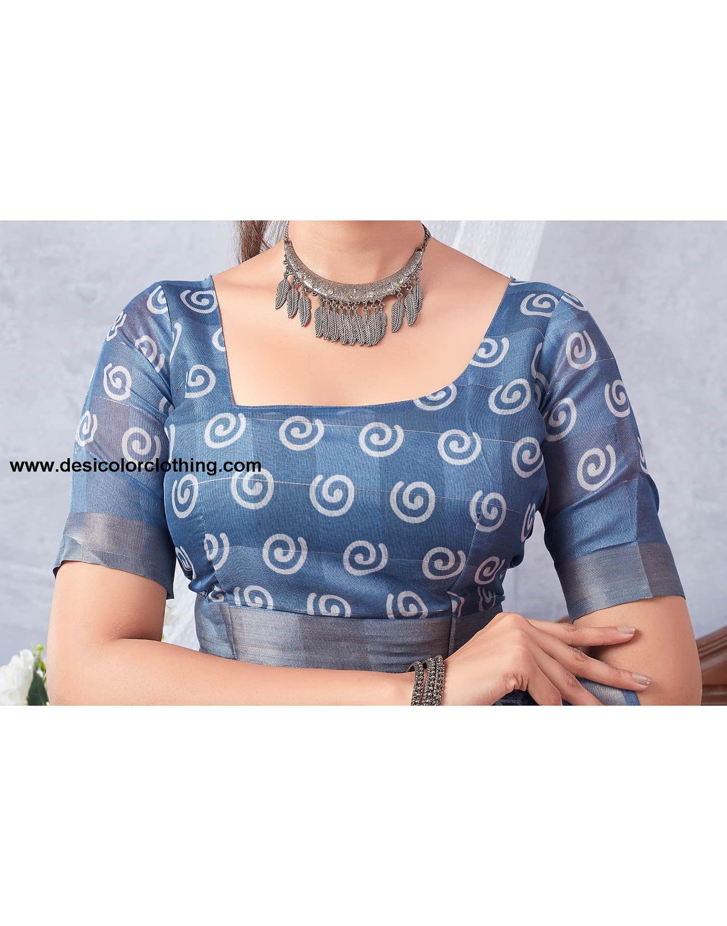 Blue Printed Cotton Saree