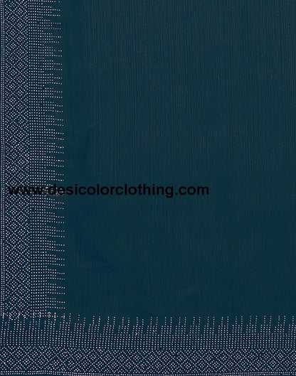 Dark Teal Blue Plain Georgette Saree