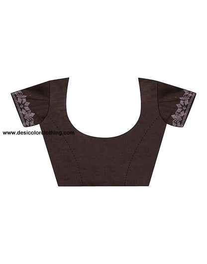 Brown Printed Net Stone Work Saree