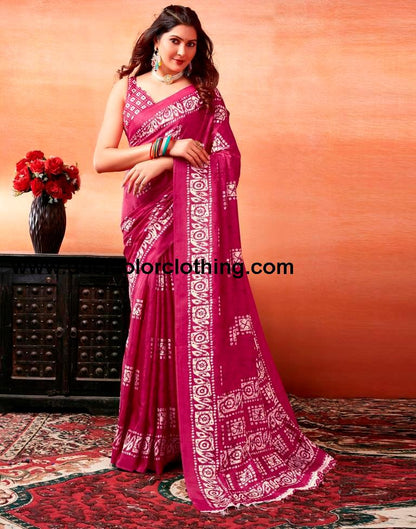 Pink Silk Printed Sarees