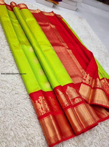 Kanchipuram 100% Pure Handwoven 1G Gold Zari Korvai Silk Saree with Big Border
