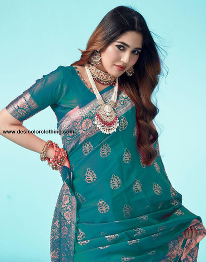 Rama Green Jacquard Silk Saree