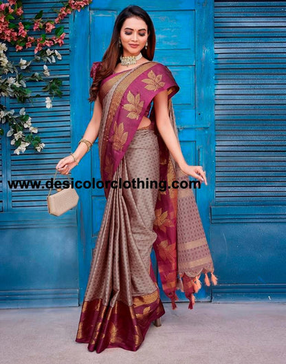 Pink Silk Woven Saree