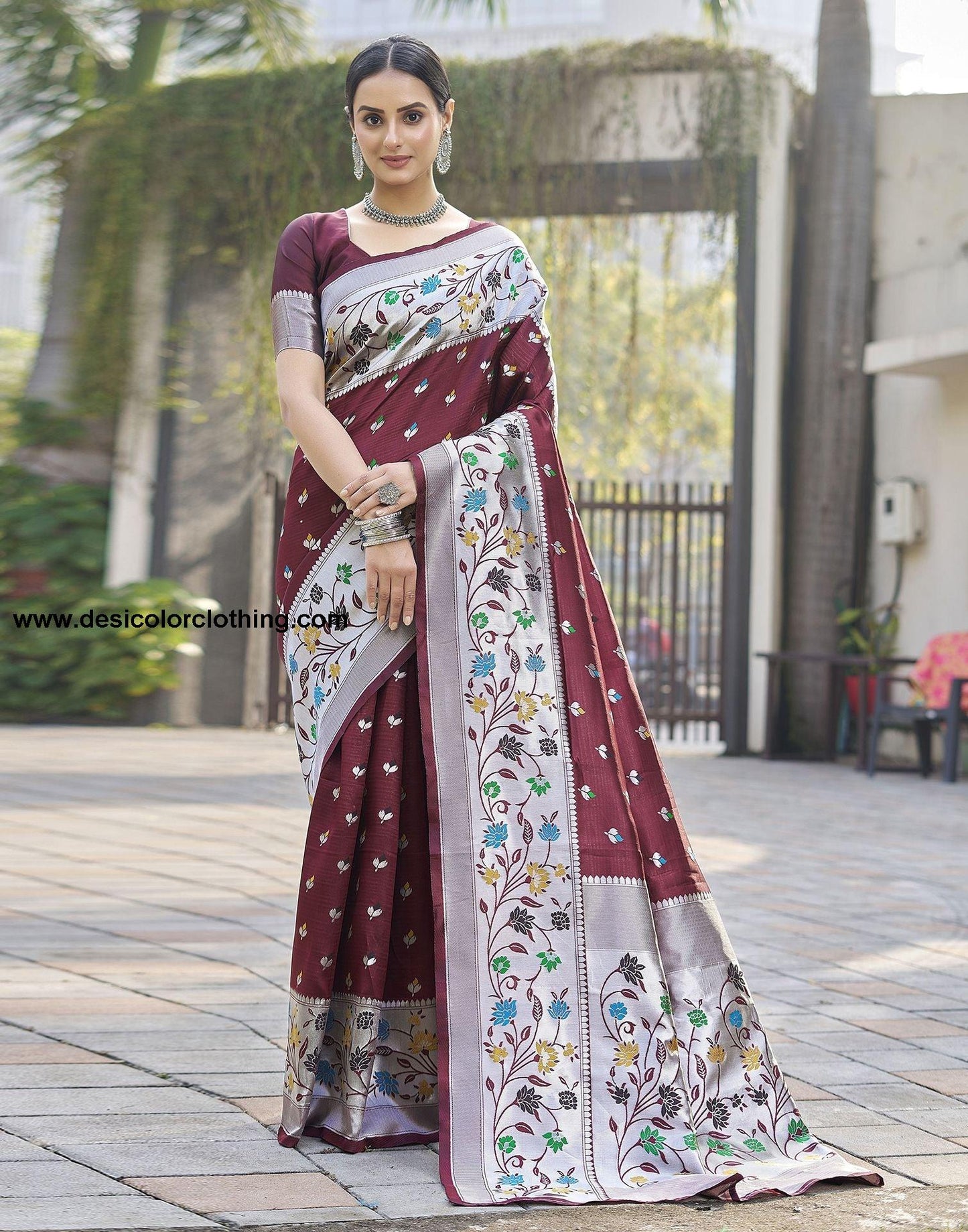 Silver Jacquard Silk Saree