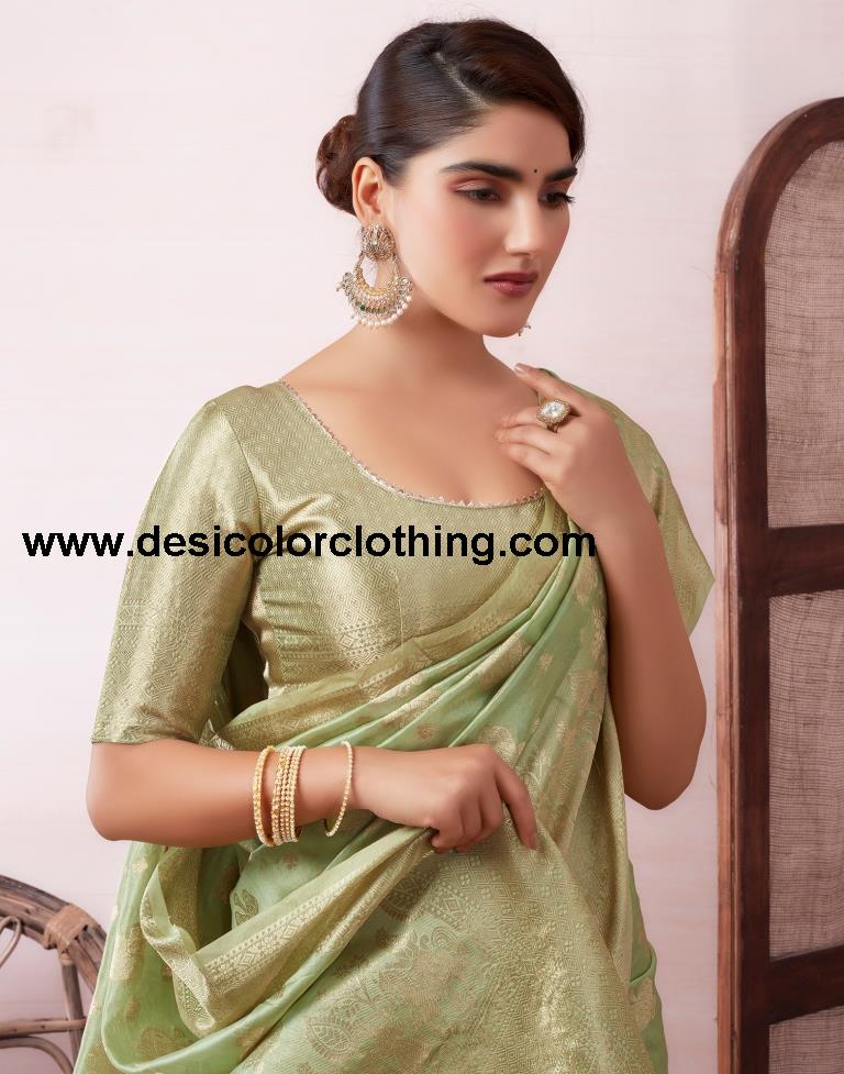 Pista Green Organza Woven Saree