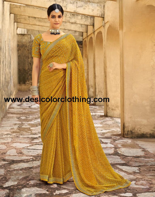 Turmeric Yellow Bandhani Printed Saree | SLV2302S126