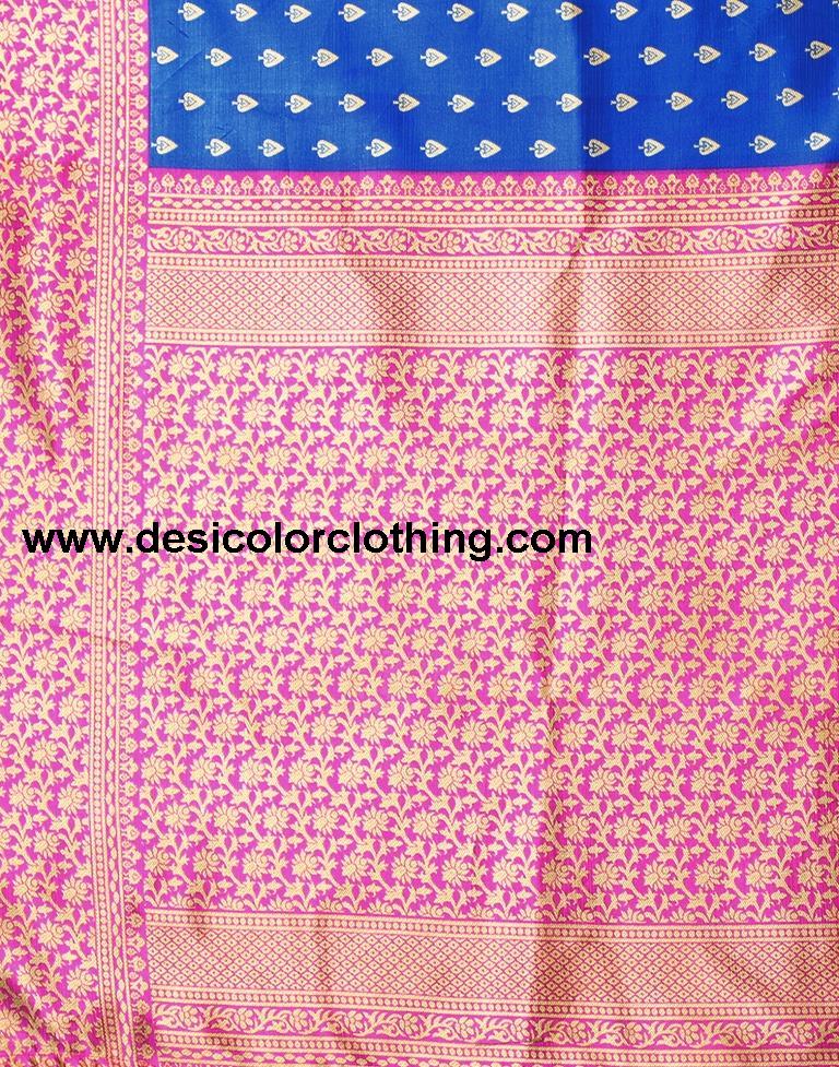 Blue Printed Silk Saree