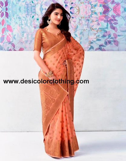Peach Silk Plain Saree