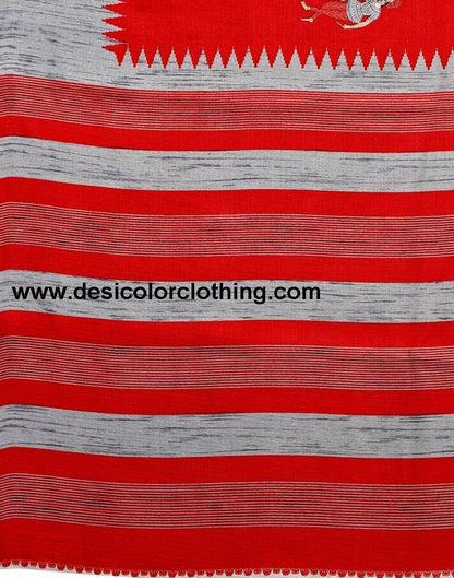 Red Coloured Khadi Silk Printed Casual saree
