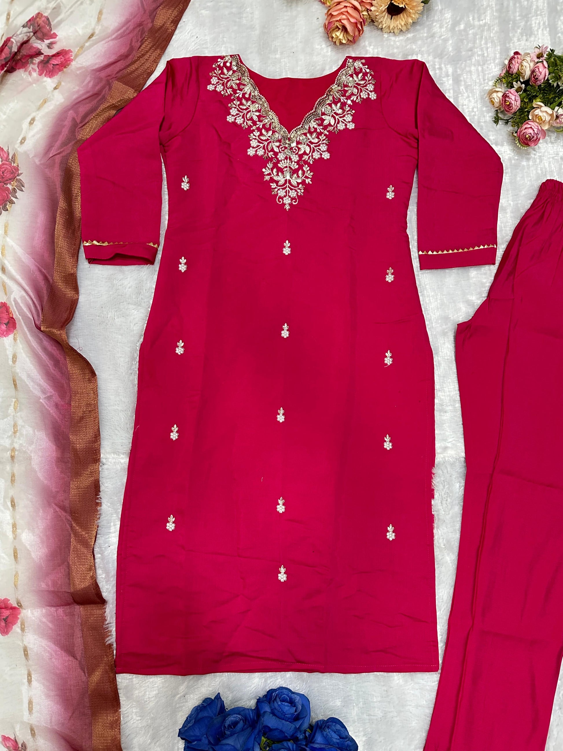 Product Image - Designer Party Wear Top and Pant Set with Fancy Dupatta