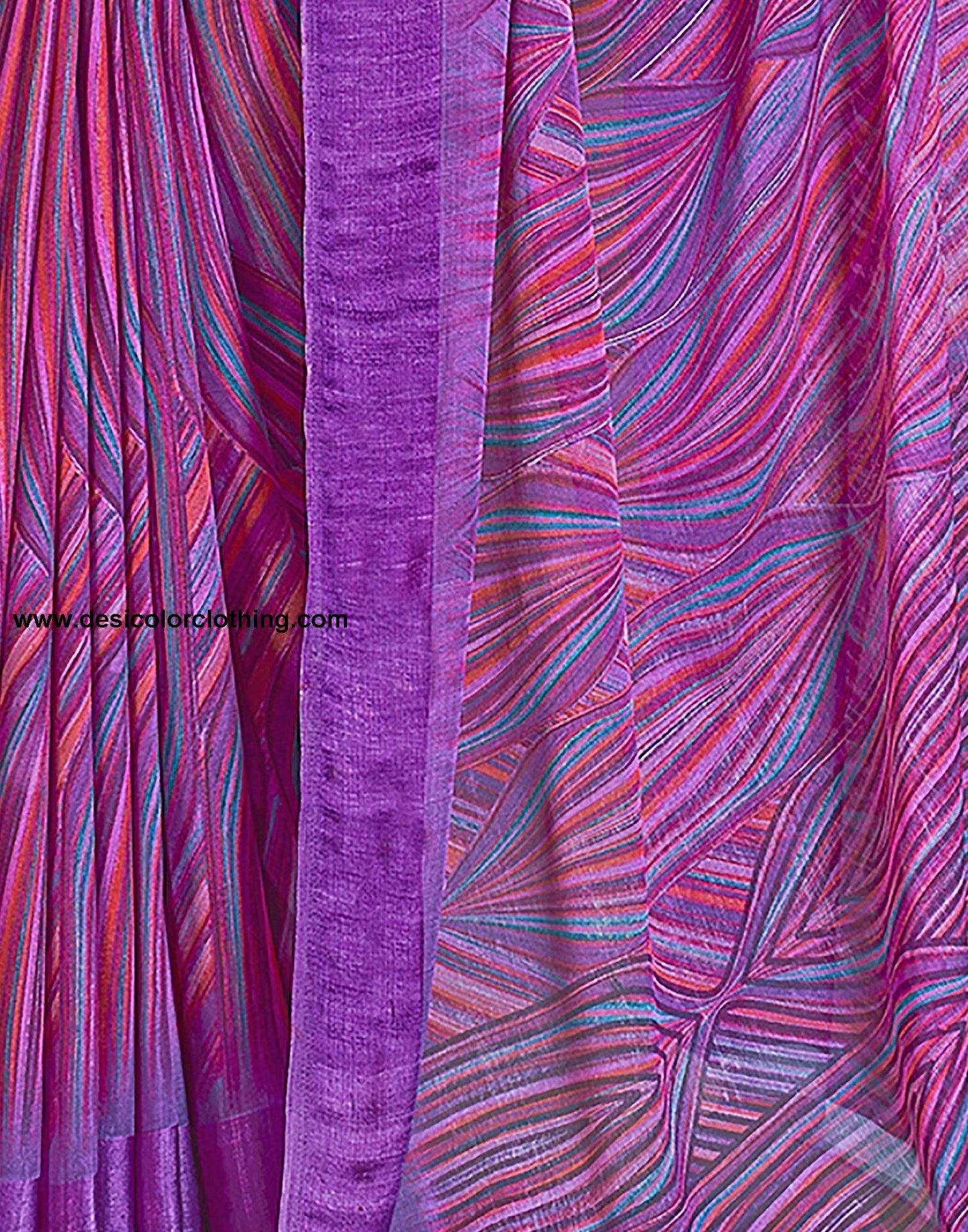 Purple Printed Chiffon Saree
