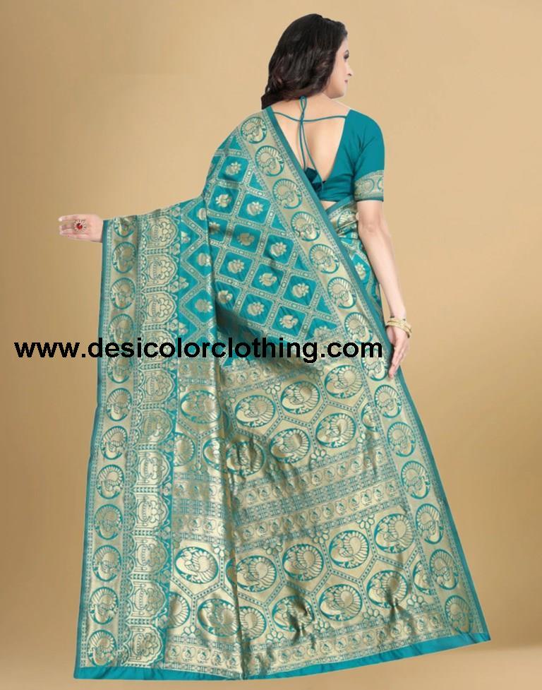 Turquose Jacquard Banarasi Silk Saree
