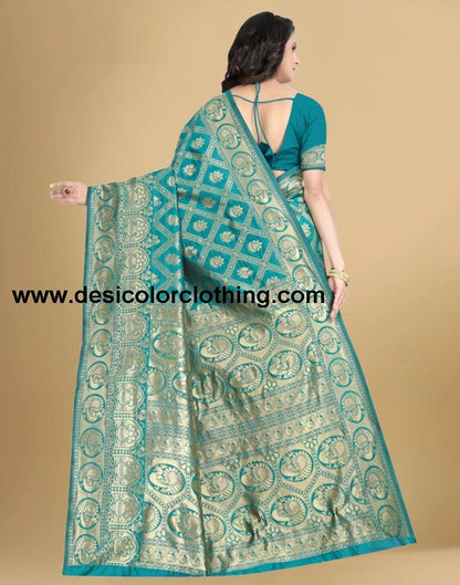 Turquose Jacquard Banarasi Silk Saree