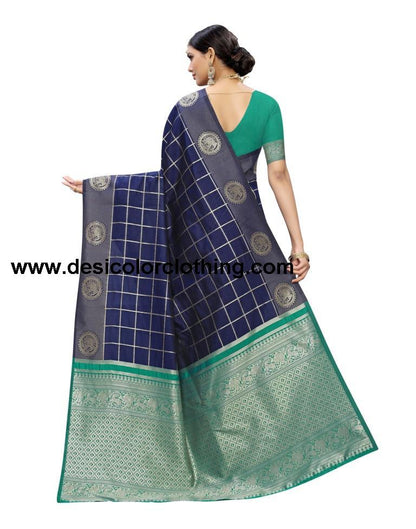 Dark Blue Coloured Poly Banarasi Silk Jacquard Partywear saree
