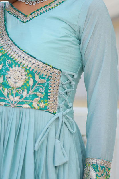 Product Image - Designer Bandhej Long Gown with Jacket | Festive & Wedding Saree Outfit