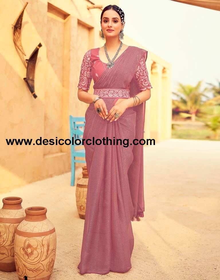 Dusty Pink Chiffon Plain Saree