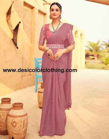 Dusty Pink Chiffon Plain Saree
