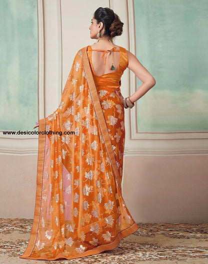 Orange Plain Lycra Saree