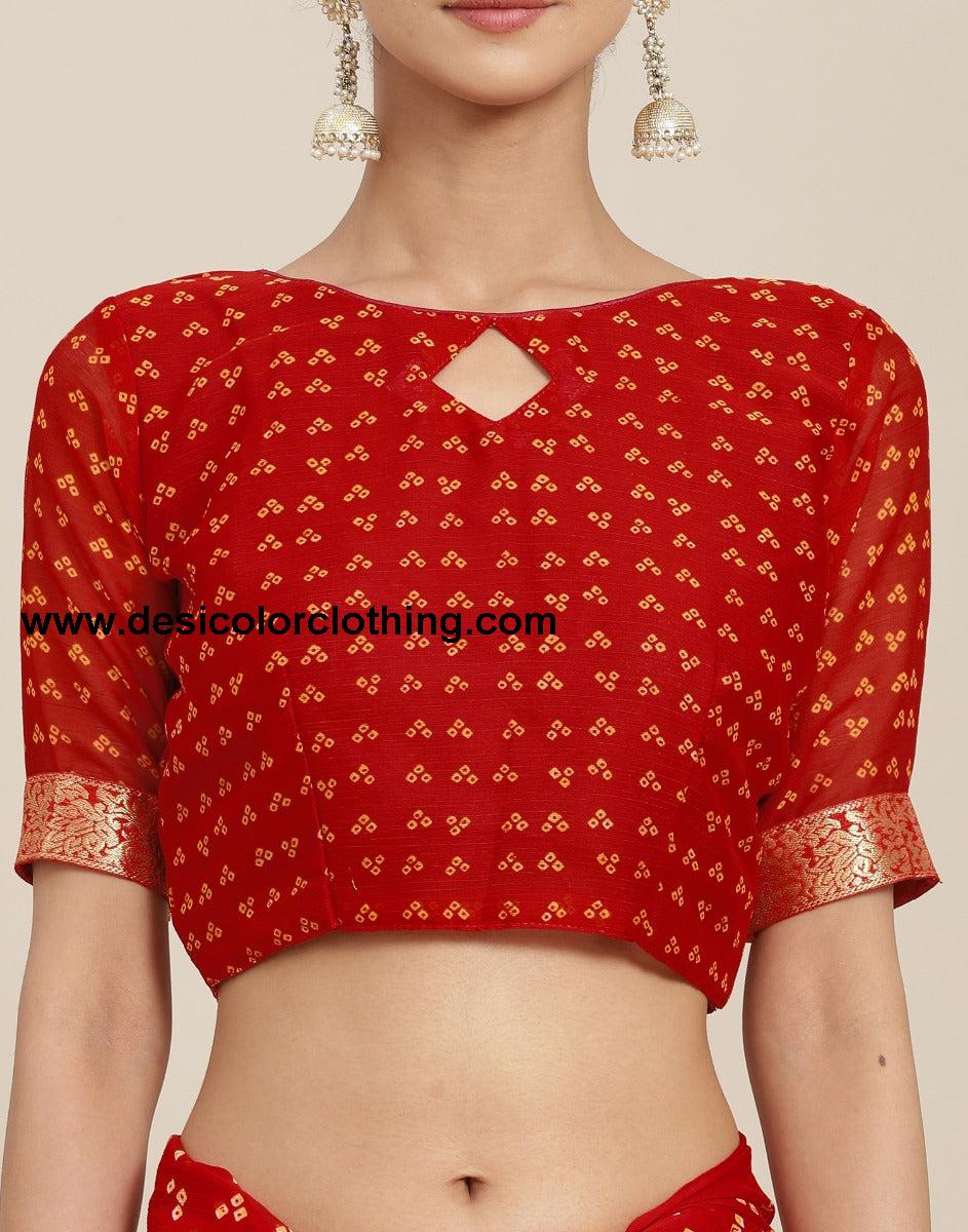 Yellow And Red Bandhani Saree