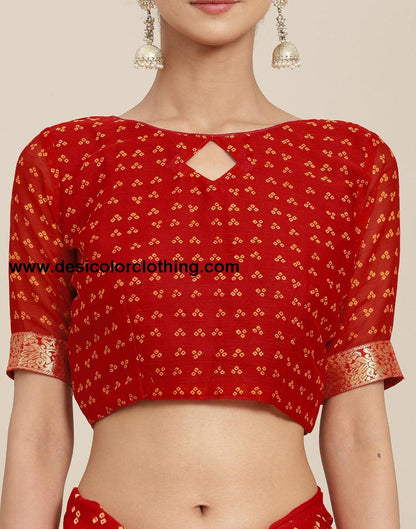 Yellow And Red Bandhani Saree
