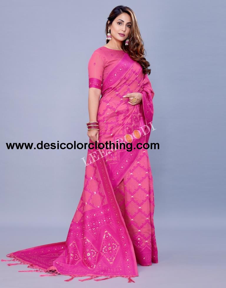 Pink Cotton Saree
