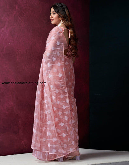 Rose Pink Net Plain Saree