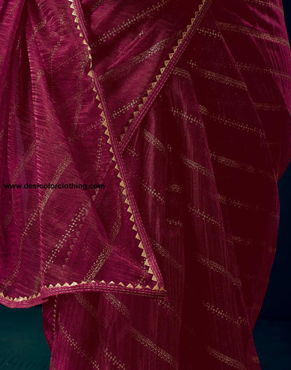 Dark Pink Chiffon Plain Saree