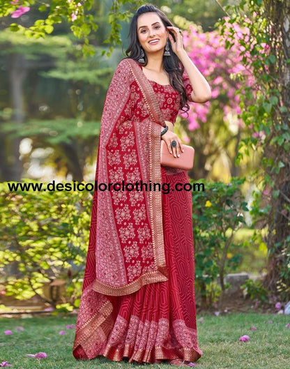 Dark Red Georgette Printed Saree