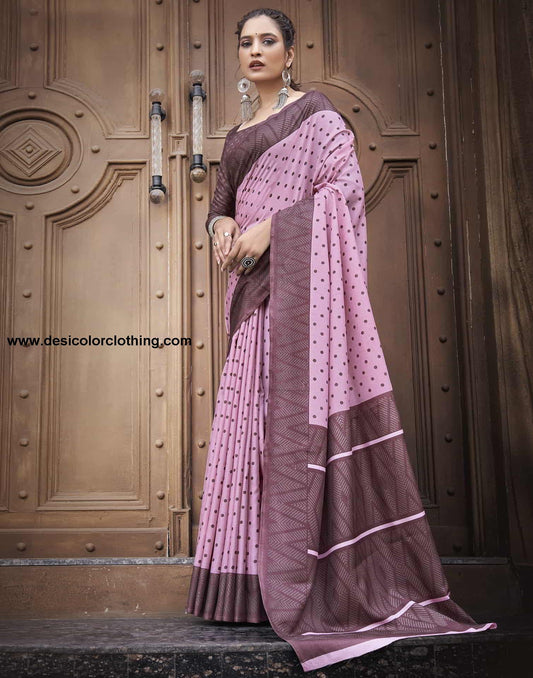 Pink Silk Printed Saree