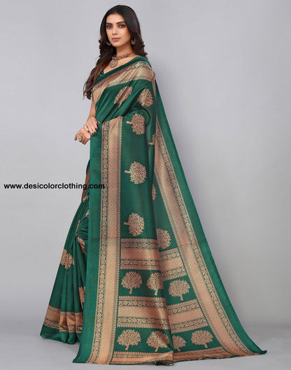 Bottle Green Silk Printed Saree