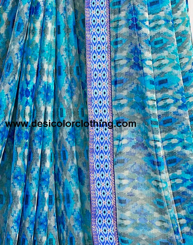 Blue Chiffon Printed Saree