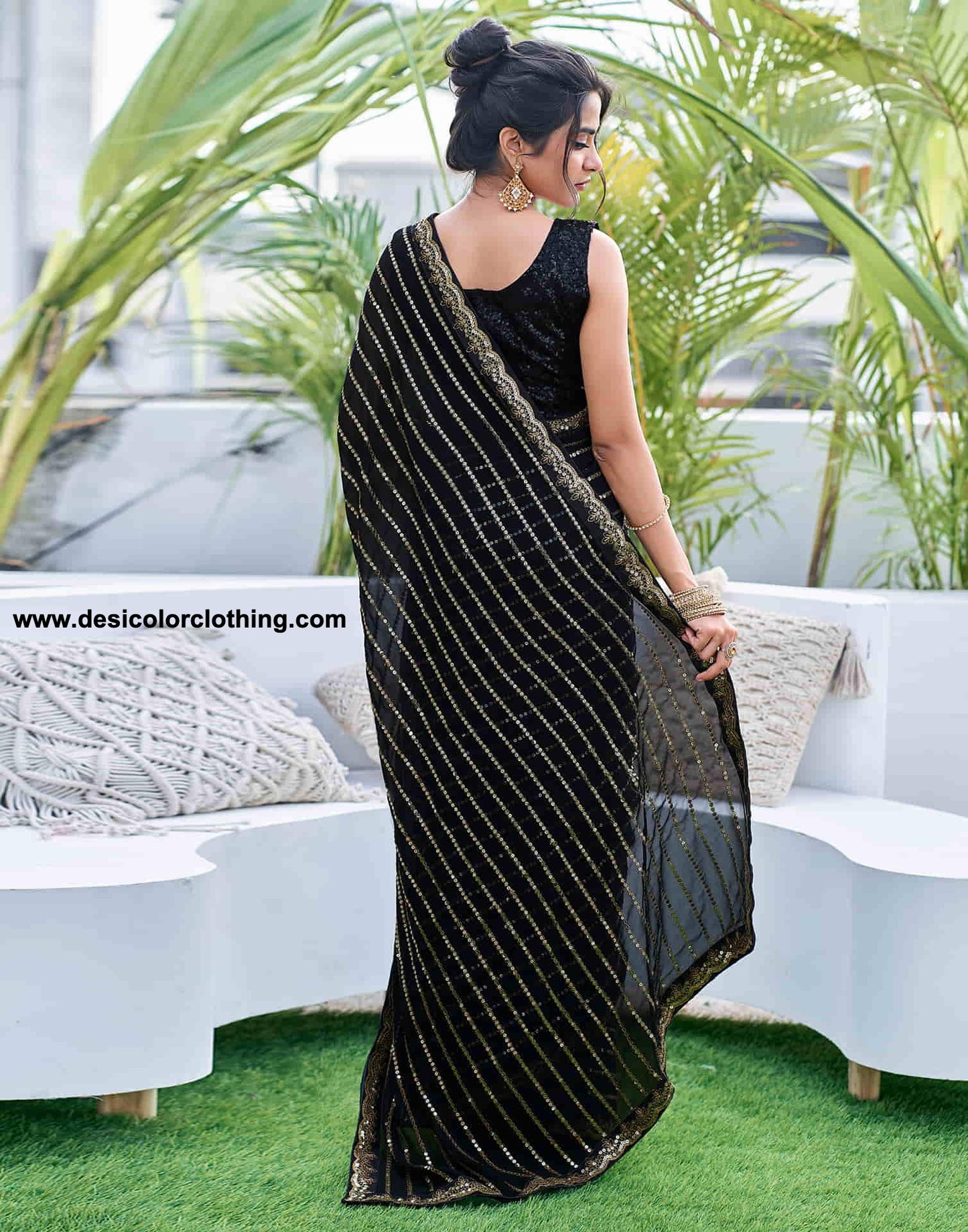 Black Georgette Sequence Saree