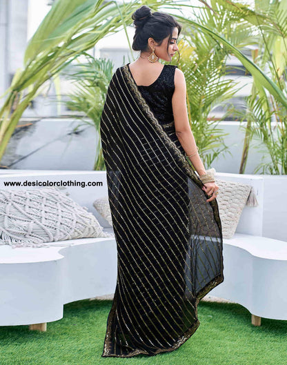 Black Georgette Sequence Saree