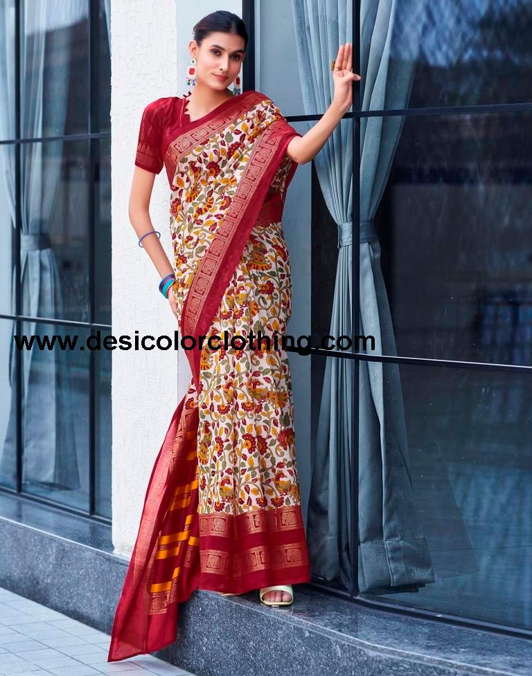 Yellow Cotton Printed Saree