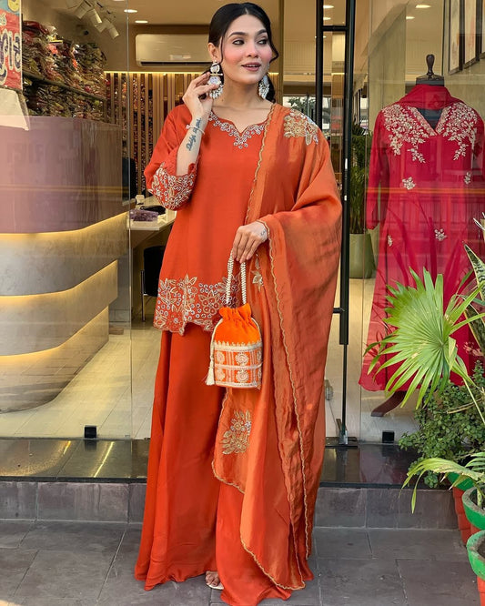 Product Image - Designer Collection in Heavy Faux Georgette with Embroidered Top-Bottom and Dupatta Set