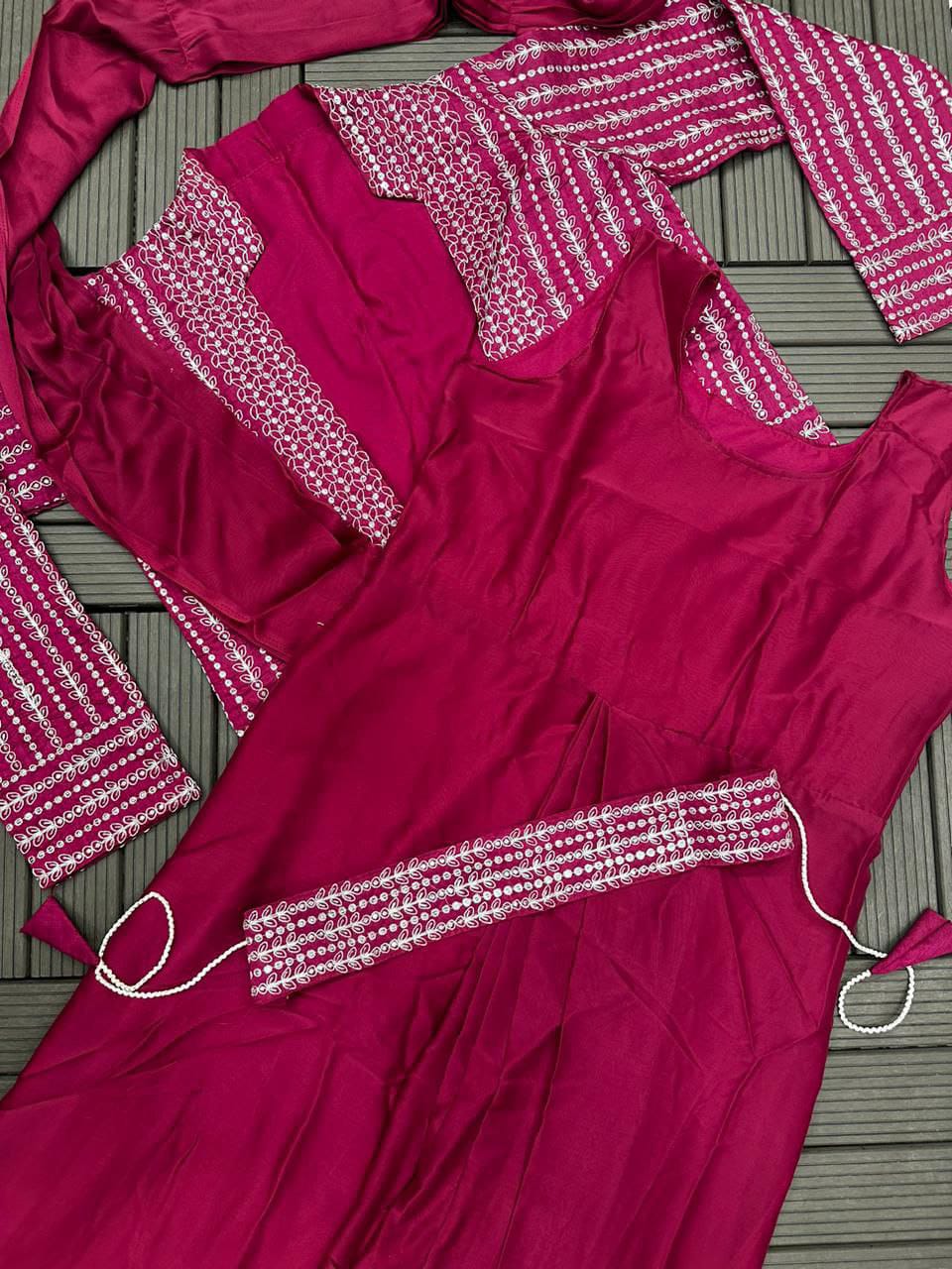 Product Image - Elegant Designer Gown with Koti and Dupatta | Festive Wear | Wedding Saree